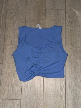 Yogalicious Blue Ruched Front Sleeveless Crop Top